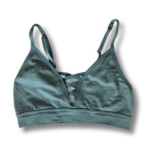 PINK Victoria’s Secret green, ribbed bralette, lightly lined (M)